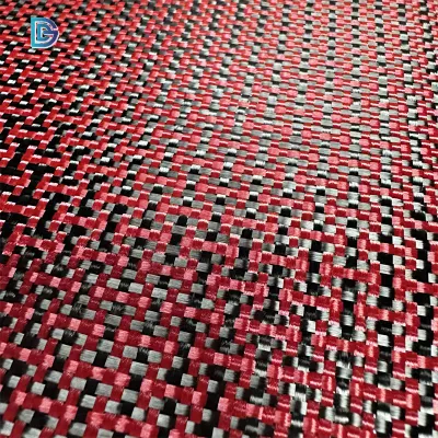 中国工場炭素繊維ソリッドカラーツイルレッド反射炭素繊維ケブラーアラミドハイブリッド 40 インチ明るいファルビゲ炭素繊維生地